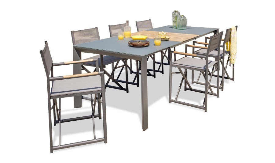 Salon de jardin extensible 6 fauteuils pliants - Honfleur