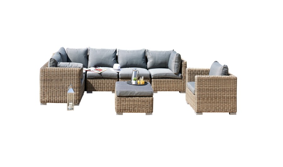 Salon bas de jardin angle en résine tressée miel 6 places Montmartre