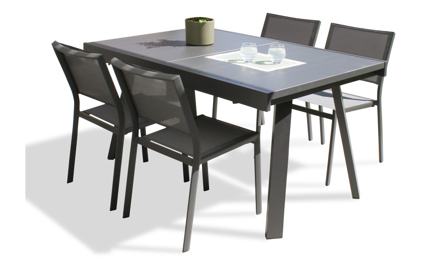 Ensemble table à rallonge et 4 chaises en aluminium - Stockholm