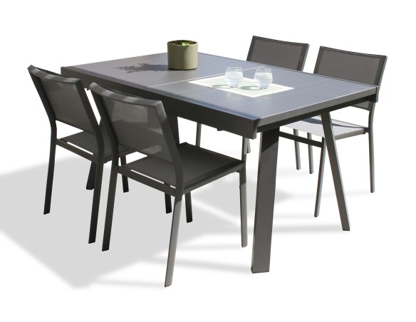 Ensemble table à rallonge et 4 chaises en aluminium - Stockholm