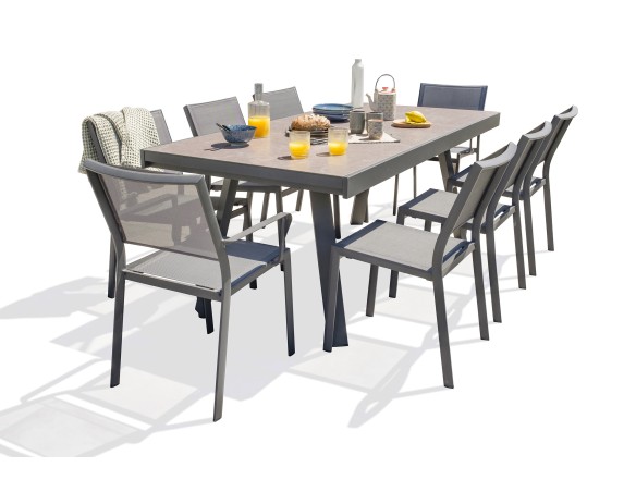 STOCKHOLM - Ensemble repas de jardin 8 places en céramique sur verre