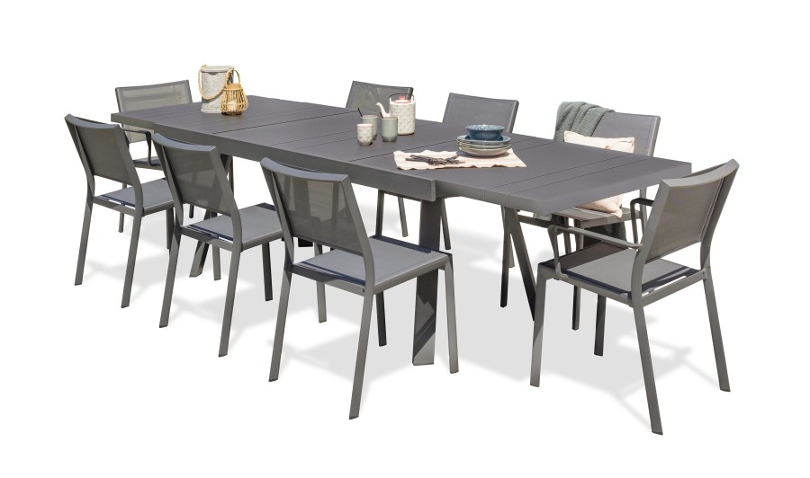 Salon de jardin rallonge anthracite 8 places - Stockholm