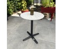 BISTRO - Ensemble repas de jardin 2 places en acier et plateau terrazzo - bleu 60 cm