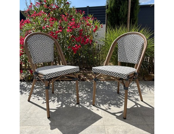 BISTRO - Ensemble repas de jardin 2 places en acier et plateau terrazzo - bleu 60 cm