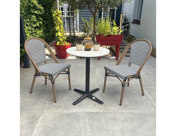 BISTRO - Ensemble repas de jardin 2 places en acier et plateau terrazzo - bleu 60 cm