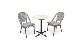 BISTRO - Ensemble repas de jardin 2 places en acier et plateau terrazzo - bleu 60 cm