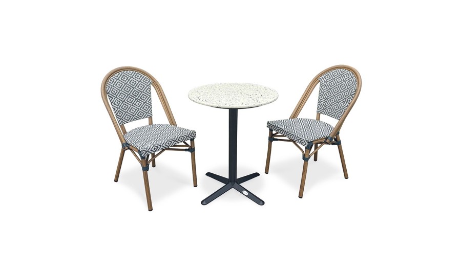 BISTRO - Ensemble repas de jardin 2 places en acier et plateau terrazzo - bleu 60 cm