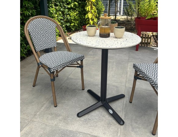 BISTRO - Ensemble repas de jardin 2 places en acier et plateau terrazzo - bleu 60 cm