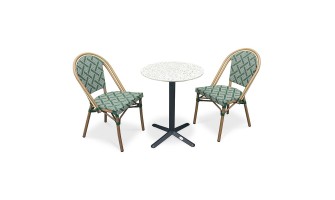 BISTRO - Ensemble repas de jardin 2 places en acier et plateau terrazzo - vert 60 cm