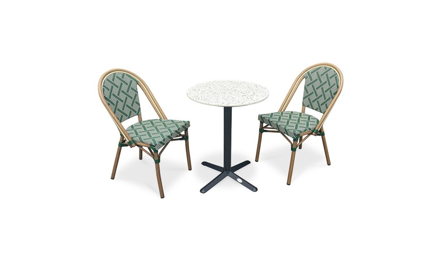 BISTRO - Ensemble repas de jardin 2 places en acier et plateau terrazzo - vert 60 cm