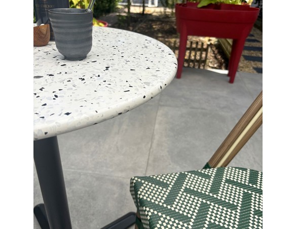 BISTRO - Ensemble repas de jardin 2 places en acier et plateau terrazzo - vert 60 cm