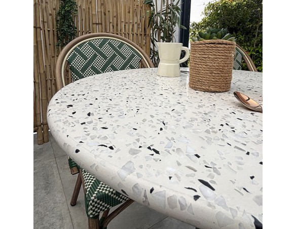 BISTRO - Ensemble repas de jardin 2 places en acier et plateau terrazzo - vert 60 cm
