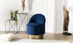 Fauteuil velours bleu marine