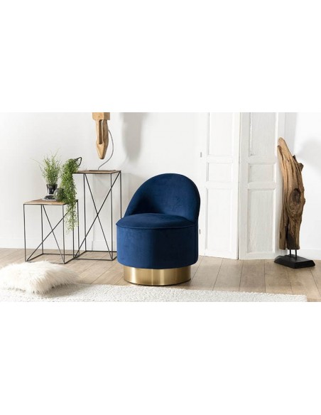 Fauteuil velours bleu marine