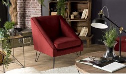 Fauteuil velours bordeaux et métal