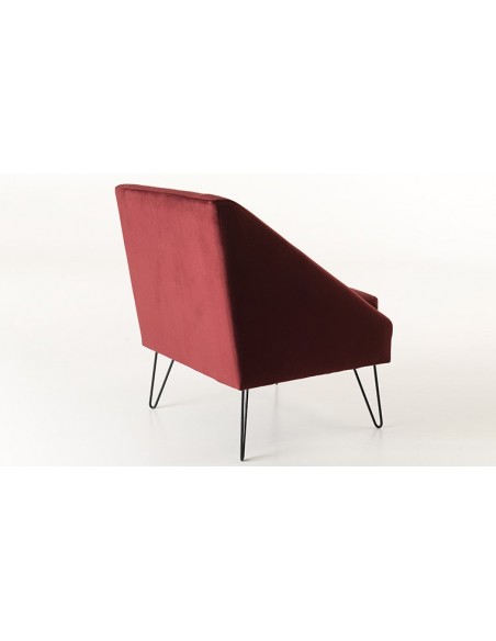 Fauteuil velours bordeaux et métal