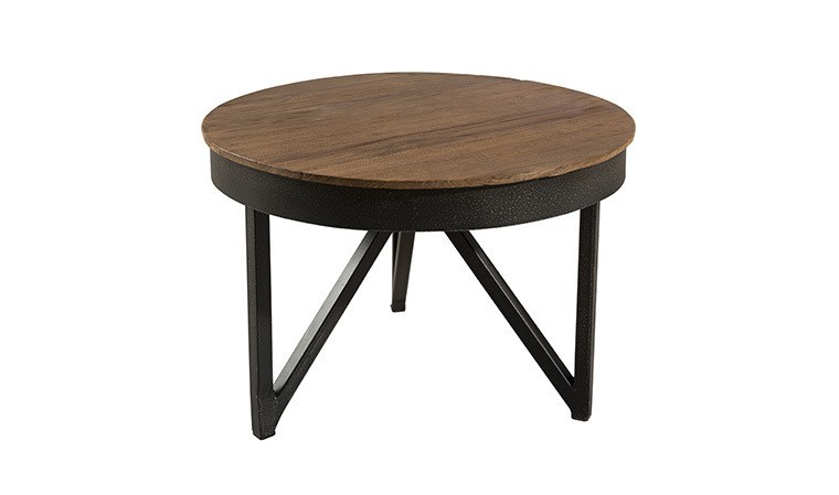 Table basse ronde en rondins de bois - Table d'appoint en teck