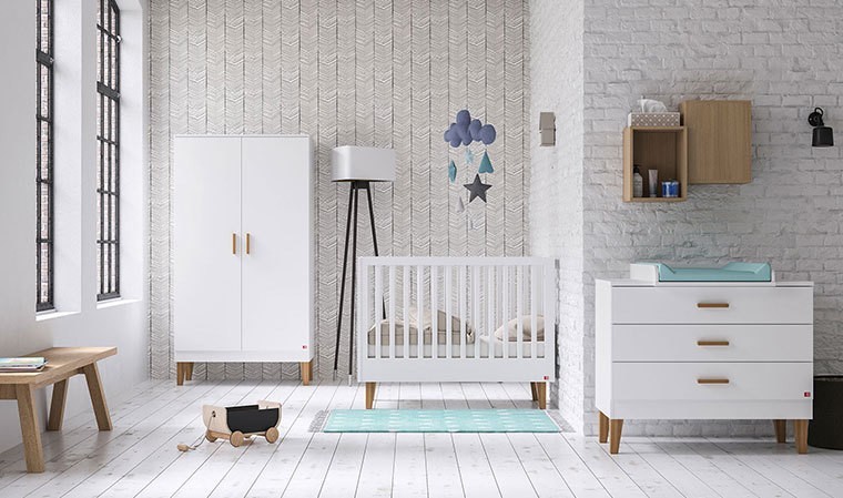 Chambre bébé complète VINTAGE blanc et chêne design