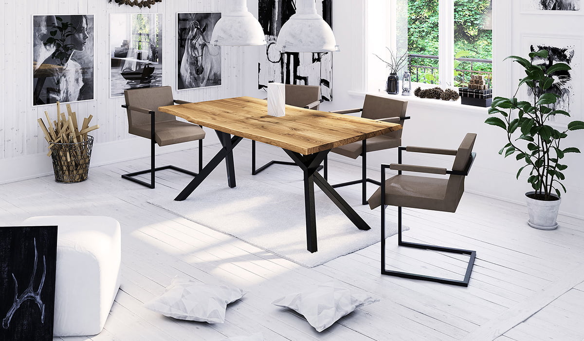 Petite table ronde en bois massif de manguier et pied métal pour salle à  manger