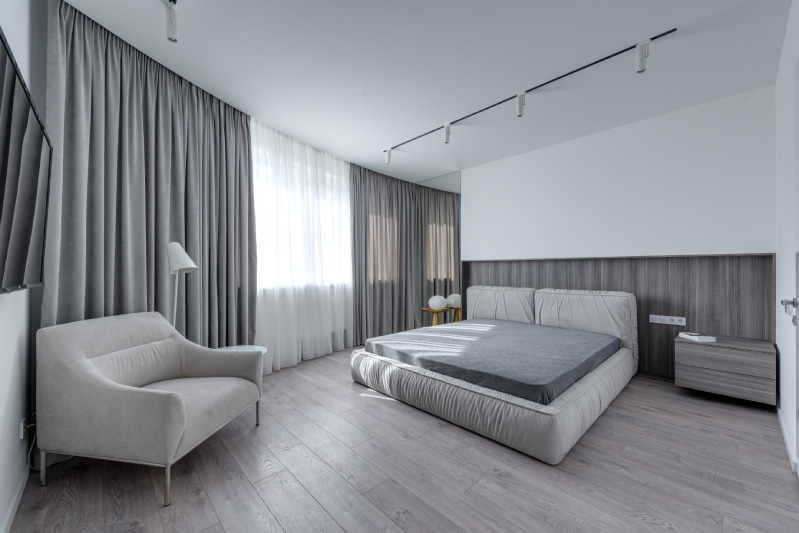 chambre moderne gris blanc