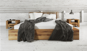 lit rustique bois massif avec tete de lit ajourée
