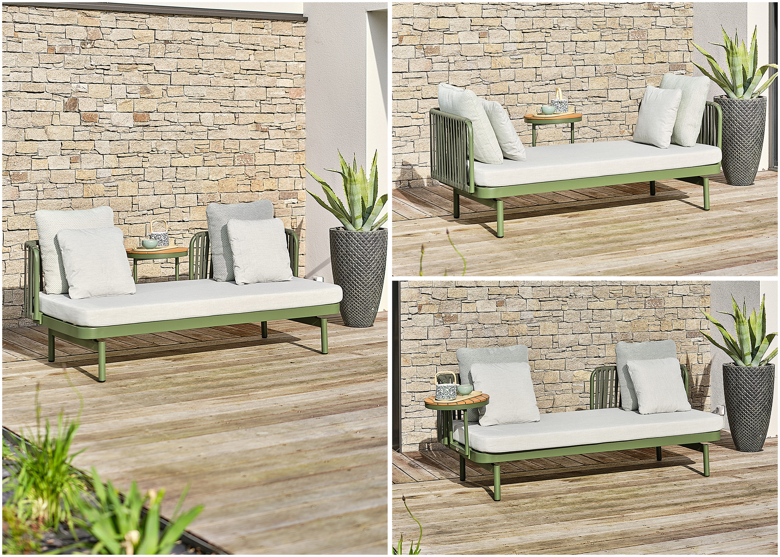 salon bas de jardin 2/3 places modulable pour petit balcon ou terrasse étroite