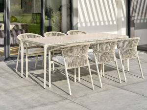 Ensemble de repas 6 places TIGUA aluminium avec table de jardin en céramique sur verre