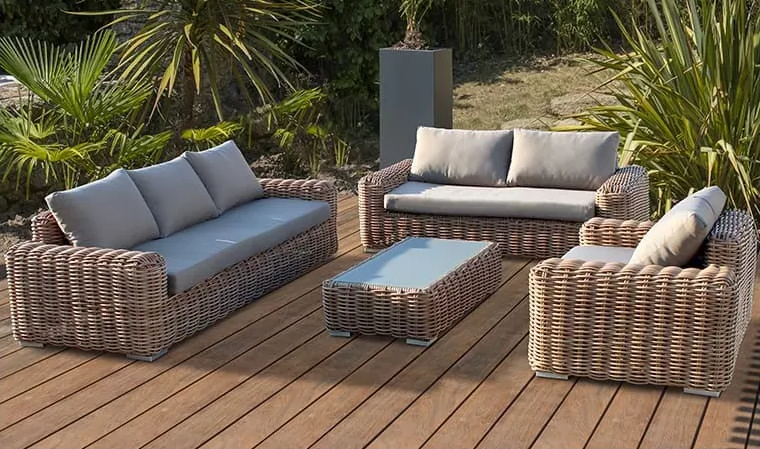 salon jardin bas resine tressee ronde marron bora bora