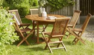 salon jardin bois teck extensible 6 places