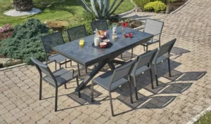 table de jardin anthracite avec rallonge aluminium hpl
