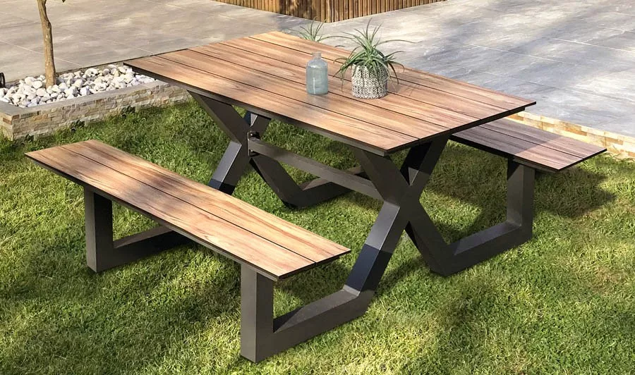 table jardin aluminium HPL moderne résistante intempéries