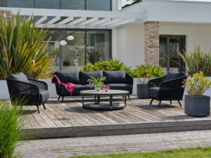 Salon bas de jardin BIARRITZ noir 5 places en aluminium