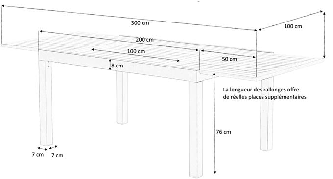 Dimensions table bali