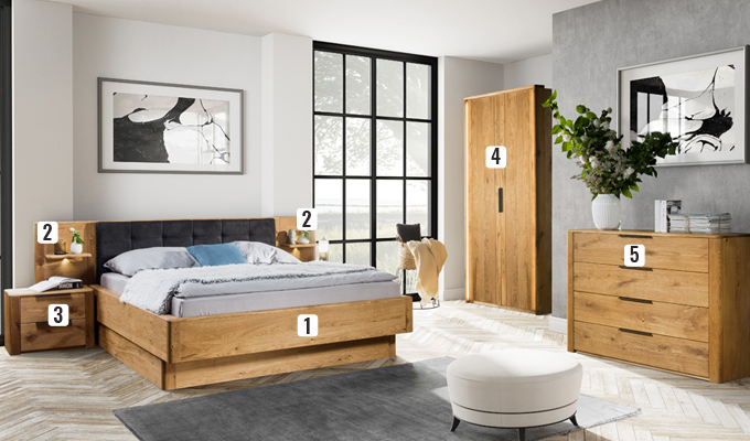 Chambre à Coucher Complète Alex Clark – Lot De 3 : Commode à Tiroirs + Table De Nuit