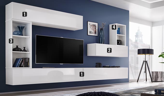 Set meubles tv mural blanc