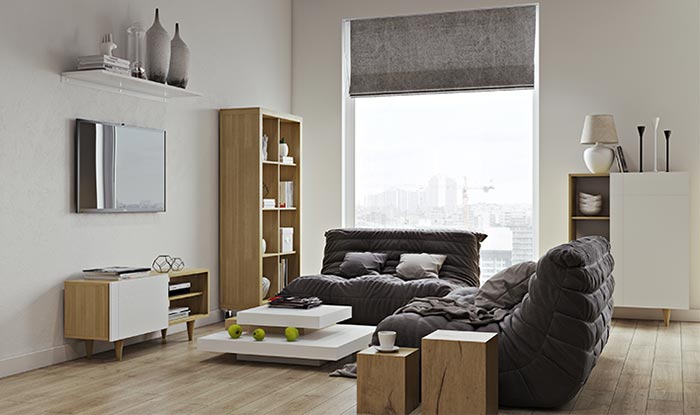 Meuble tv design avec porte blanche coulissante