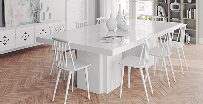 Table design blanc brillant