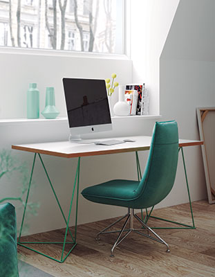 table de bureau design pieds en acier vert