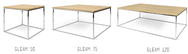 Table basse carrée en chêne avec pieds acier chromé