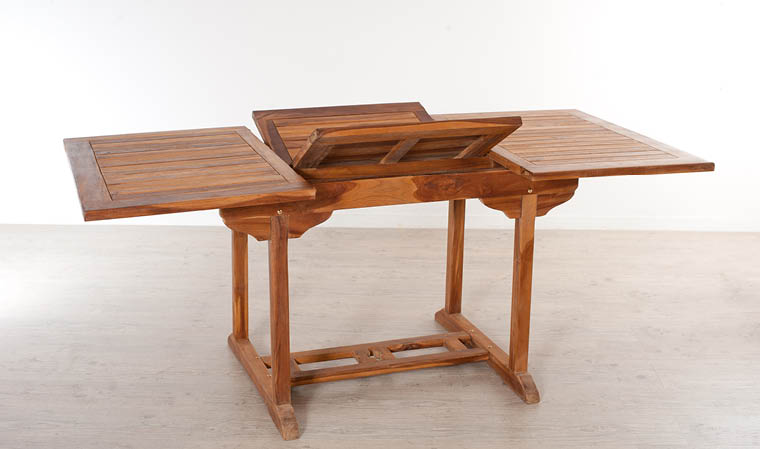 Table de jardin en bois de teck avec rallonge papillon