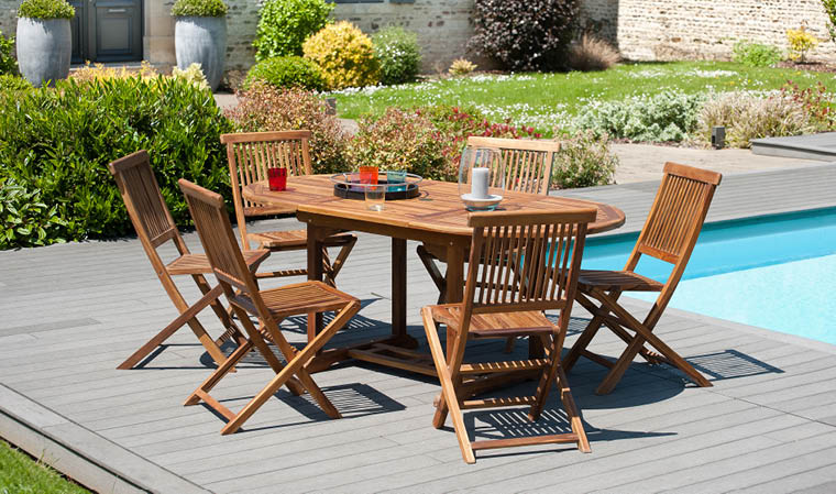 Table de jardin ronde en bois de teck massif