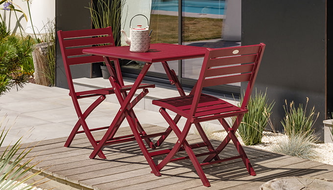 salon jardin aluminium rouge