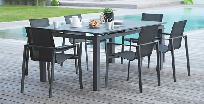 Table de jardin extensible 180/240x100cm aluminium gris LUPIN pas