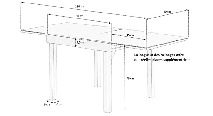 Dimensions table jardin modulo 4 8