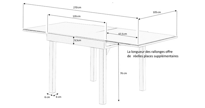 Dimensions table jardin rallonge