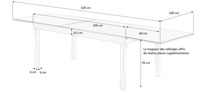 Dimensions table de jardin extensible