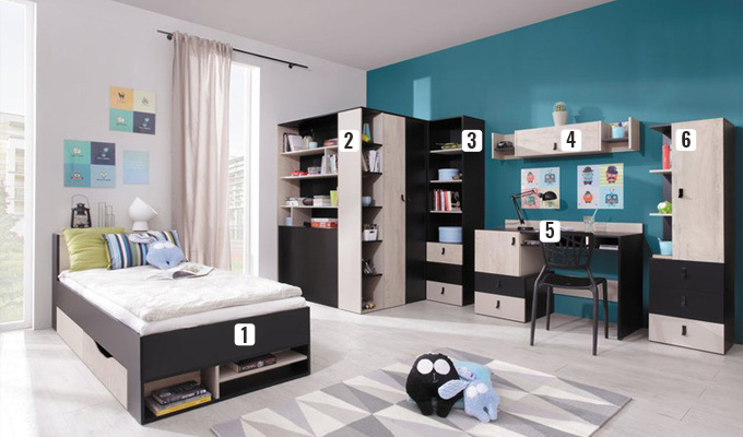 Chambre enfant complète noir chêne