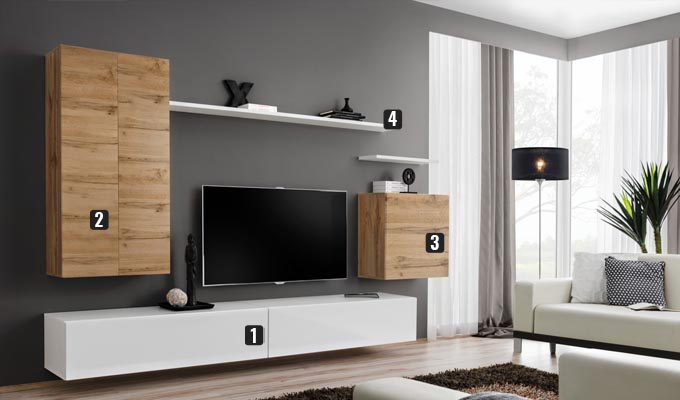 mobilier mural blanc et chêne