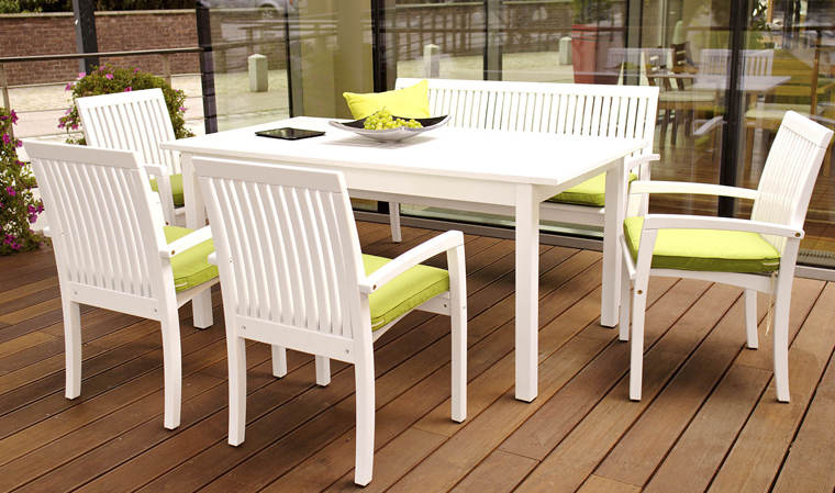 Banc de jardin blanc en bois massif torino