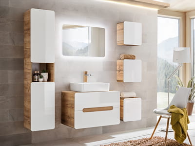 Colonne de salle de bain bois naturel avec panier linge Armoire haute -  Ciel & terre